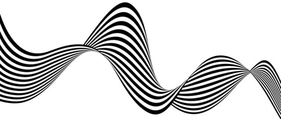 Black and white wavy bent ribbon element. 3D curve stripe shape background. Liquid abstract lines wallpaper for banner, cover, poster, presentation, brochure. Optical illusion art backdrop. Vector  © vika_k