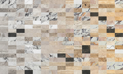 Creative patchwork pattern mixed of several marbles and stones, with arches and decoration for...