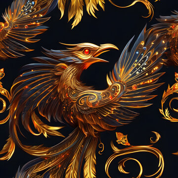 Mythical bird on a tree branch