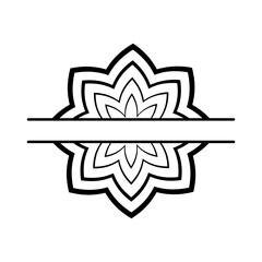 Abstract Flower Split Frame Monogram Design. Copy space for monogram, badge, insignia, logo, emblem or symbol. Isolated on white. 