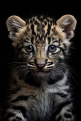 Adorable Leopard Cub on Black Background