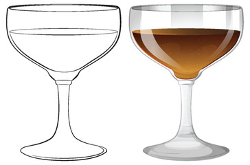 Vector illustration of a wine glass before and after pouring