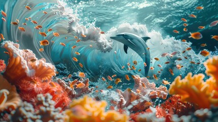 Plastic waves transitioning through gradient waves Waves Sea life coral fish dolphin whale sand