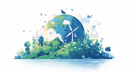Green ecology concept with a globe and trees symbolizing environmental protection and the interconnectedness of nature