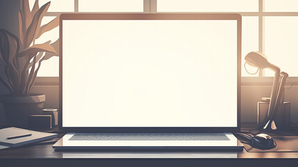 Laptop with blank white screen. Mock up, 3D Rendering
