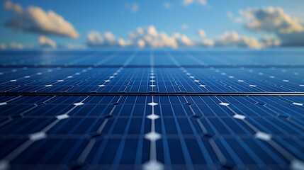 Blue solar panels capturing sunlight on a rooftop for clean energy generation - obrazy, fototapety, plakaty