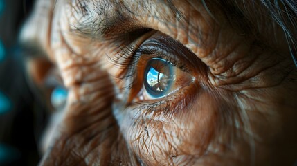 Reflective Blue Eyes of an Older Person