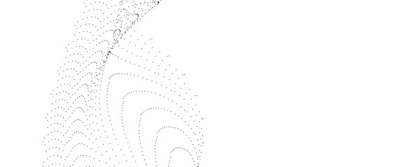 Abstract halftone flowing wavy dots shape isolated on transparent background. Flowing dot particles wave pattern halftone black smooth curve shape isolated on transparent background. vector illustrati