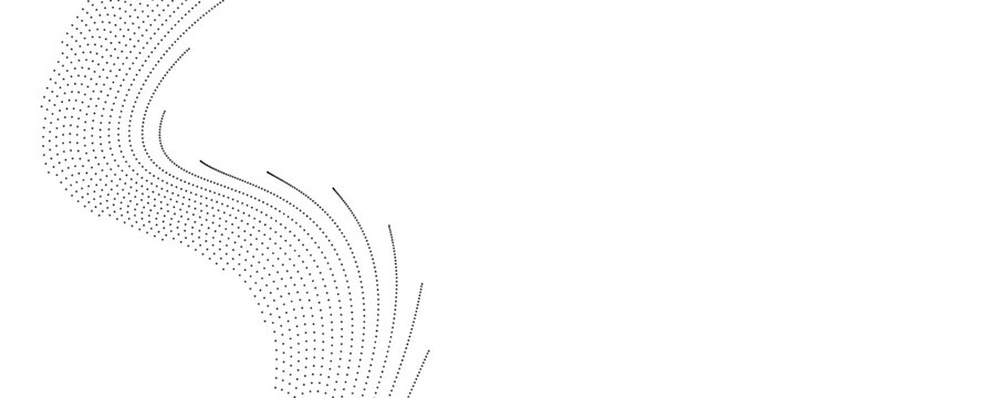 Abstract halftone flowing wavy dots shape isolated on transparent background. Flowing dot particles wave pattern halftone black smooth curve shape isolated on transparent background. vector illustrati