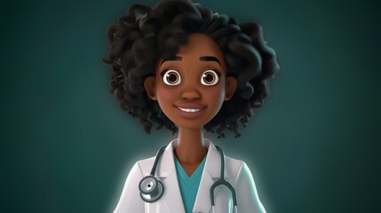 African American female doctor wearing White doctors coat and scrubs, smiling face