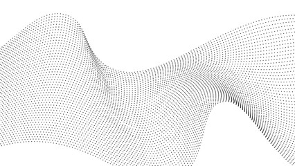 Flowing dot particles wave pattern halftone black gradient smooth curve shape isolated on transparent background. Vector in concept of technology, science, music, modern, banner, cover, poster.