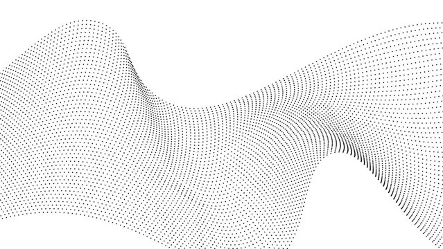 Flowing dot particles wave pattern halftone black gradient smooth curve shape isolated on transparent background. Vector in concept of technology, science, music, modern, banner, cover, poster.