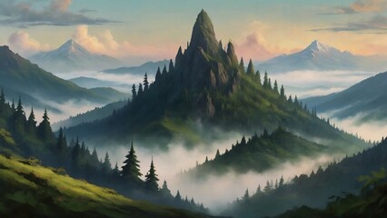 The majestic, towering peaks shrouded in mist veil mysteries - 752708929