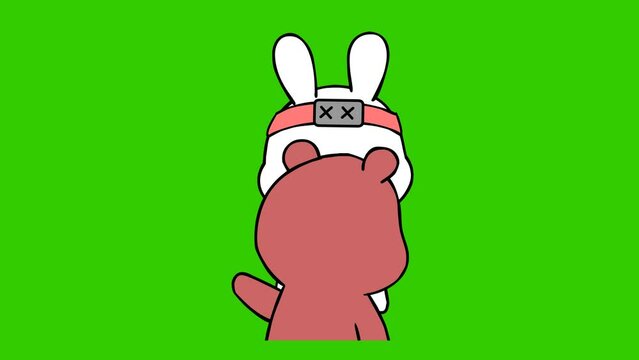 Slap animation white rabbit ninja on green screen