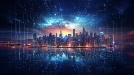 Fototapeta na wymiar AIdriven cyber landscape showcasing the intricate web of data technology and futuristic innovation