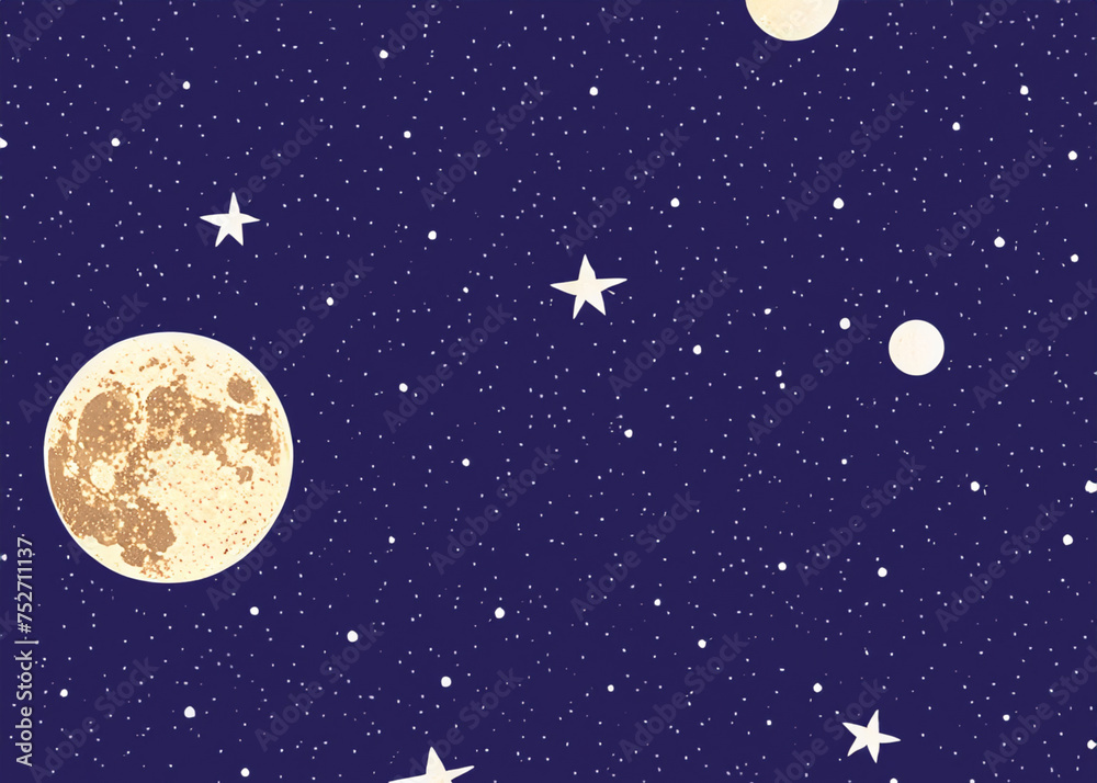 Wall mural abstract cartoon style of blue night sky with stars and moon created with generative ai technology. 