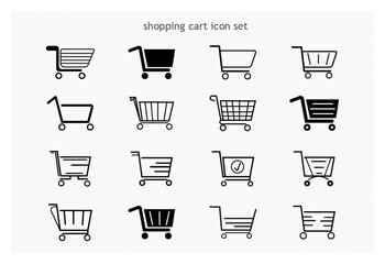 High resolution latest trendy shopping cart icon set. Black colour flat style outline icons collections