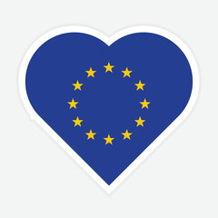 European Union flag. EU flag in Heart shape. Vector European Union flag in Heart. 
