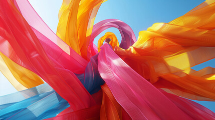 Vibrant Colorful Fabric Swirling in the Sky