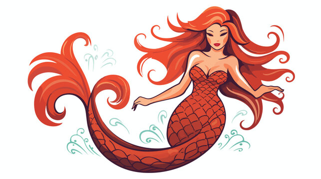 Iconic tattoo style image of a mermaid freehand drawing
