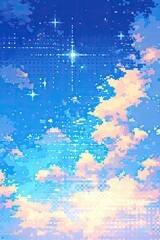 heaven scenery background in pixel art style