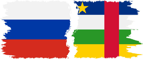 Central African Republic and Russia grunge flags connection vecto