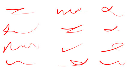 Red brush stroke underline. Marker pen highlight stroke. Vector swoosh brush underline set for accent, marker emphasis element. Hand drawn collection set of underline strokes. vector illustration