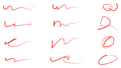 Red brush stroke underline. Marker pen highlight stroke. Vector swoosh brush underline set for accent, marker emphasis element. Hand drawn collection set of underline strokes. vector illustration
