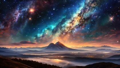 銀河の星と宇宙のイメージ　美しいカラフルな宇宙の背景 - obrazy, fototapety, plakaty