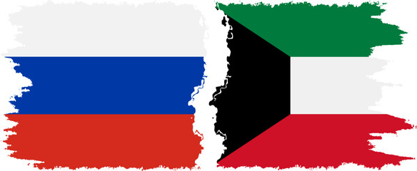 Kuwait and Russia grunge flags connection vector