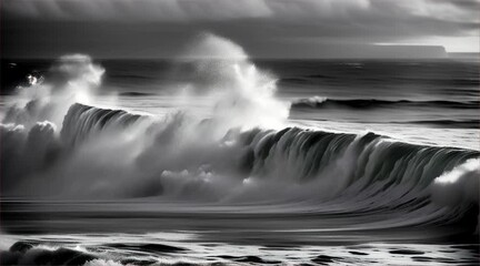 Crashing waves and vibrant skies merge in a breathtaking seaside landscape, capturing the essence of a serene summer day by the ocean
