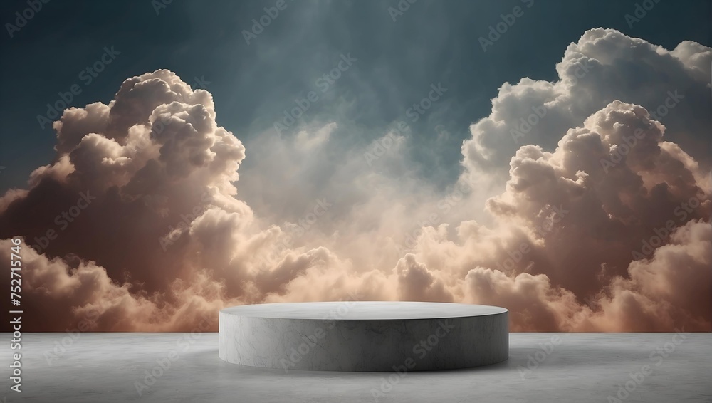 Wall mural Empty marble product display podium with sky cloud background . Product presentation ideas 