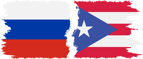 Puerto Rico and Russia grunge flags connection vector