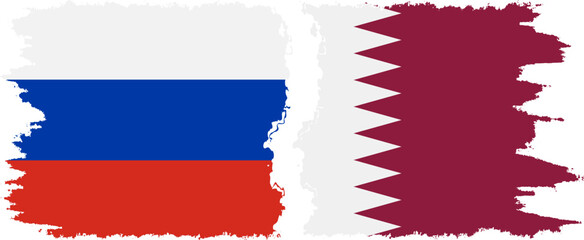 Qatar and Russia grunge flags connection vector