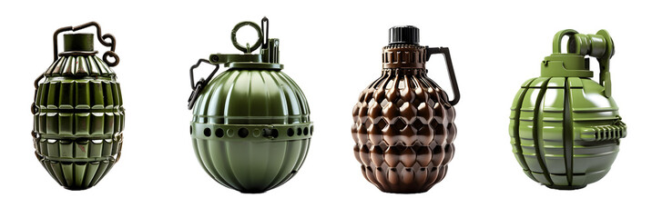 grenade isolated on a transparent PNG background, white background , Generative Ai