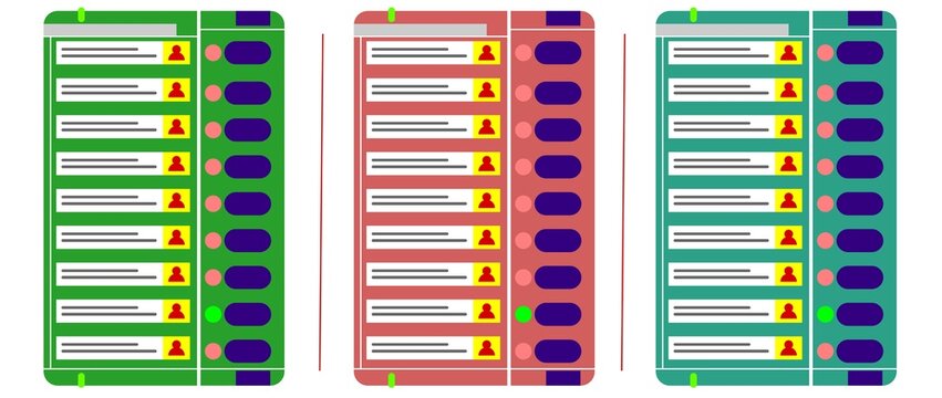 Three Electronic Voting Machine (EVM) design isolated on a white background.  It is a device used to electronically record and count votes cast in elections.