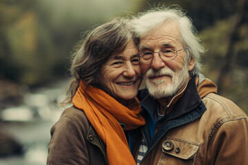 Fototapeta premium Joyful Senior Couple Embracing Life and Each Other in Nature