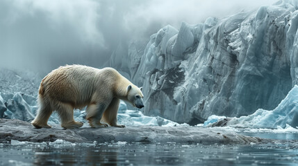 White polar bear in arctic snow zoo habitat - obrazy, fototapety, plakaty