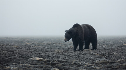 A bear is walking on dry ground - 