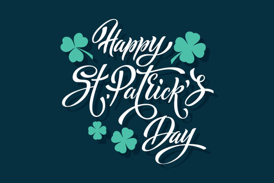 Happy Saint Patricks day handwritten lettering typography. Hand drawn design elements. Logos and emblems for invitation, card.