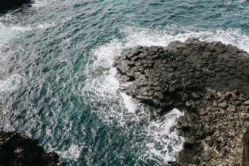 Jusangjeolli cliffs with basalt columns details, Jeju island, South Korea.