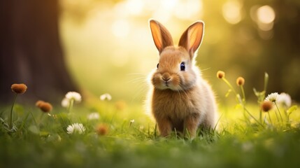 Fototapeta premium cute animal pet rabbit or bunny smiling and laughing isolated with copy space for easter background, rabbit, animal, pet, cute, fur, ear, mammal, background, celebration, generate by AI
