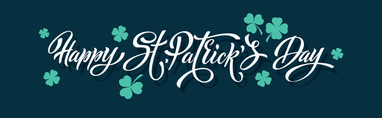 Happy Saint Patricks day handwritten lettering typography. Hand drawn design elements. Logos and emblems for invitation, card.