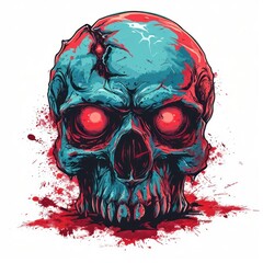 cartoon skull zombie head vector, japanese manga style