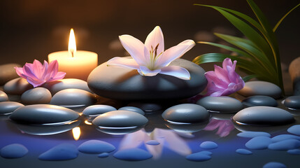 Obraz na płótnie Canvas Spa and yoga stones and flowers