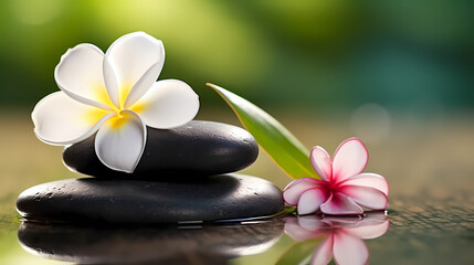 Spa and yoga stones and flowers