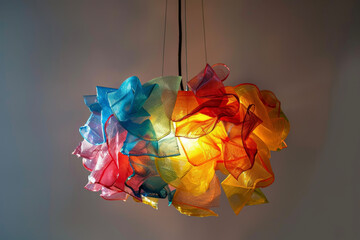 A lamp with a shade made from recycled plastic bags