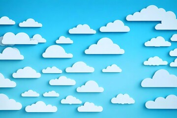 White paper clouds on Blue background. Cloud computing concept. a very cute blue sky with some clouds on Paper
