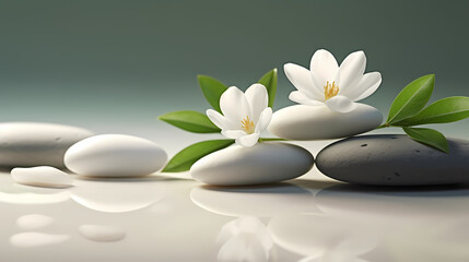 Naklejka na ściany i meble Soothing zen background with pebbles and flowers
