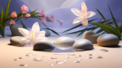 Obraz na płótnie Canvas Soothing zen background with pebbles and flowers
